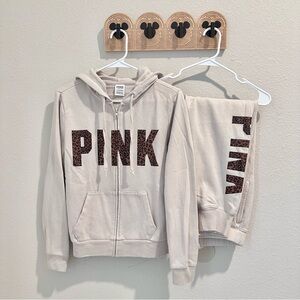 PINK Victoria's Secret Cream Hoodie and Sweatpants Set